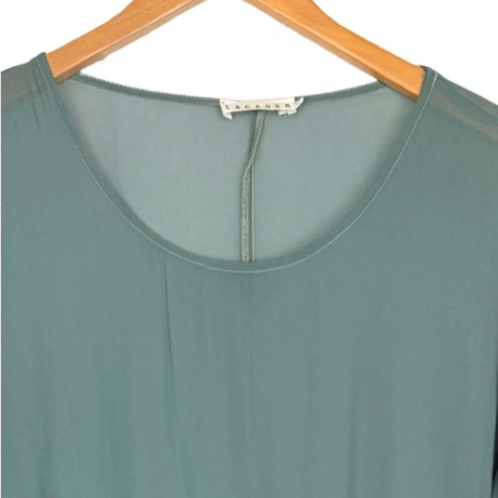 Lacausa Anthropologie Sheer Babydoll Flowy Boho Dress Sage Green Oversized NWT - Picture 7 of 9